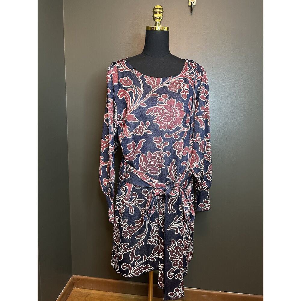 ZARA BLUE AND RED WAIST-TIE WINTER Holiday DRESS Jacquard Sweater Dress M Medium